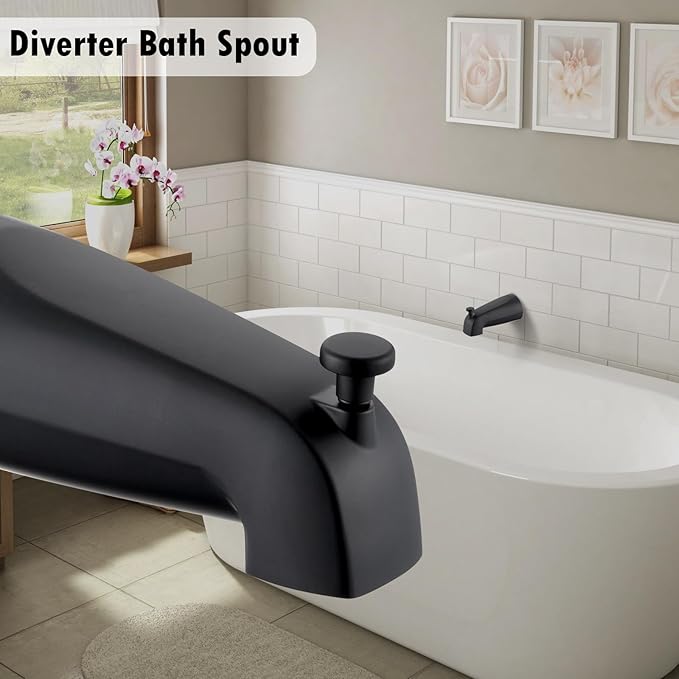 Slip-on Tub Spout with Diverter, Compatible with 1/2 Inch Copper Tube Fit, Bathroom Bathtub Spout 1-Pack (Matte Black)