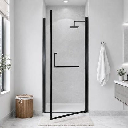 32-33.2" W x 72" H Single Frameless Pivot Swing Shower Door | 1/4" Clear SGCC Tempered Glass with a 28.1" walk-in opening, Matte Black Finish, Adjustable Width, Reversible Installation