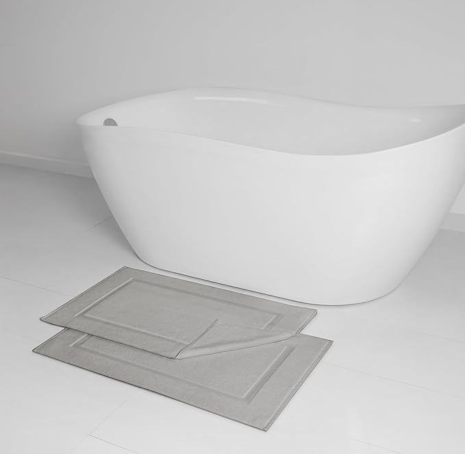 Casual Living Grey Cotton Bath Mats Set of 2 Towel Mats for Bathroom Floor Banded Rugs Soft Absorbent Ring Spun Cotton Washable Essentials Bathroom Shower Accessories, 34-inch x 21-inch, Grey