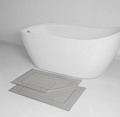 Casual Living Grey Cotton Bath Mats Set of 2 Towel Mats for Bathroom Floor Banded Rugs Soft Absorbent Ring Spun Cotton Washable Essentials Bathroom Shower Accessories, 34-inch x 21-inch, Grey