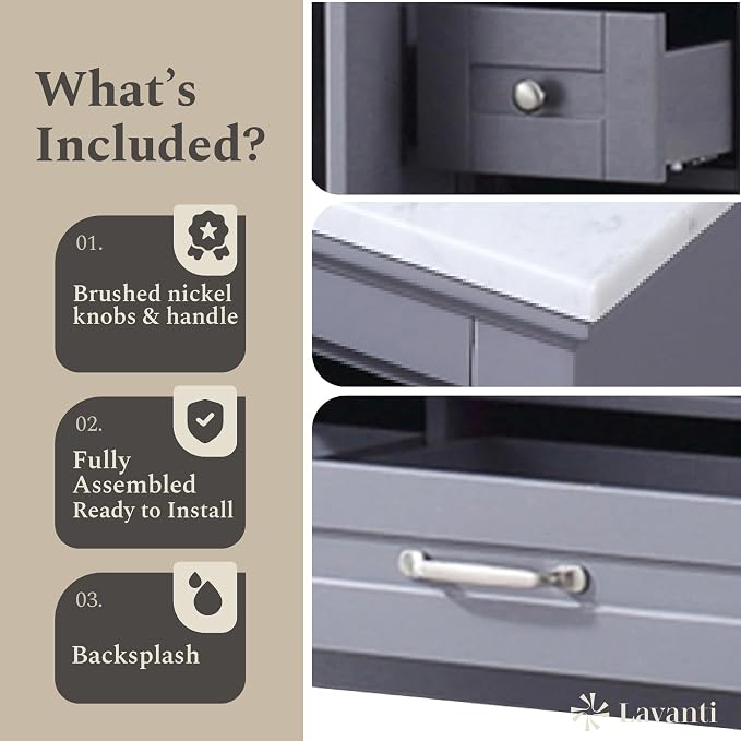 Lavanti Dumiat 80 Inch Bathroom Vanity with Sink – Stylish Gray Vanity Bathroom with Storage Cabinet – Modern Bathroom Vanities with Double Vanity Sink & Carrara Marble Countertop