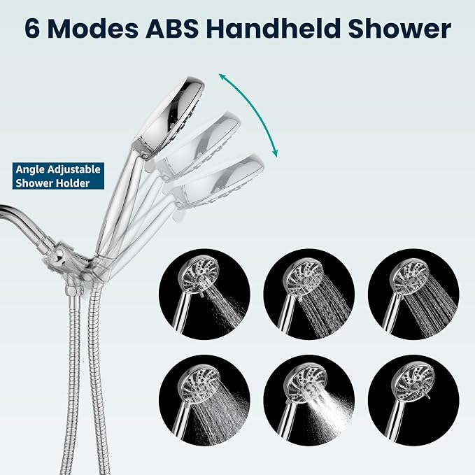 gotonovo Shower Faucet Set with Valve Kit 6 Mode Handheld Polished Chrome | Bathroom Shower Head and Handle Set,6 Modes ABS Handheld Spray,Pressure Balance Valve and Trim Kit Complete,Single-Handle
