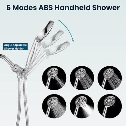 gotonovo Shower Faucet Set with Valve Kit 6 Mode Handheld Polished Chrome | Bathroom Shower Head and Handle Set,6 Modes ABS Handheld Spray,Pressure Balance Valve and Trim Kit Complete,Single-Handle