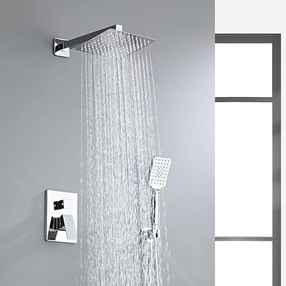 Bathroom Shower System 8 Inch Rain Shower Head and Handheld Wall Mounted, High Pressure Rainfall Dual Shower Combo Set with Valve and trim, Luxury Rain Mixer Brushed Silver Shower Faucet