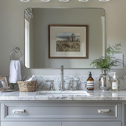 Chrome Bathroom Mirrors for Over Sink, 24x32 Inch Polished Silver Mirror for Wall, Rectangular Metal Framed Vanity Mirror -Modern Clean Design with Superior Stainless Steel Frame
