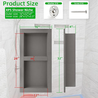 Tile Ready Shower Niche Insert 12"x28",Embedded Size 13"x29",Depth 4" | Waterproof and Ready-to-Tile Niche for Shower Wall,Recessed Showers Shelf Niches Box for Bathroom Renovation/Soap Storage