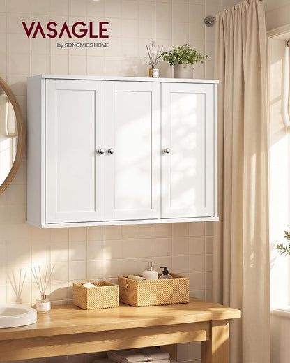 VASAGLE SIREN Collection Bathroom Wall Cabinet, Hanging Storage | Bathroom storage cabinet, for medicines, farmhouse, 4 adjustable shelves, 7.9 x 31.5 x 23.6 Inches