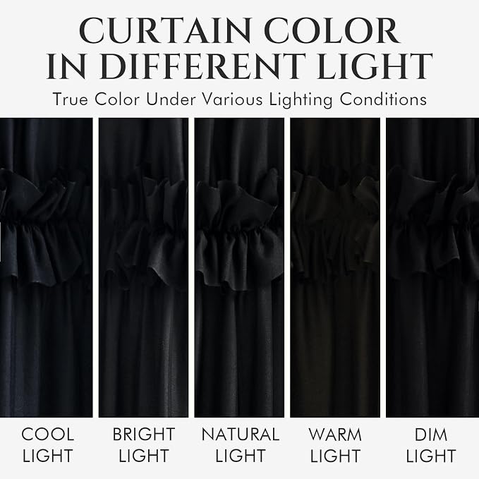 LIPA Boho Rustic Black Ruffle Shower Curtain 72x72 Inches | Farmhouse Shower Curtains for Bathroom,Water‑Resistant Fabric Shower Curtain,Bohemian Bathroom Decor