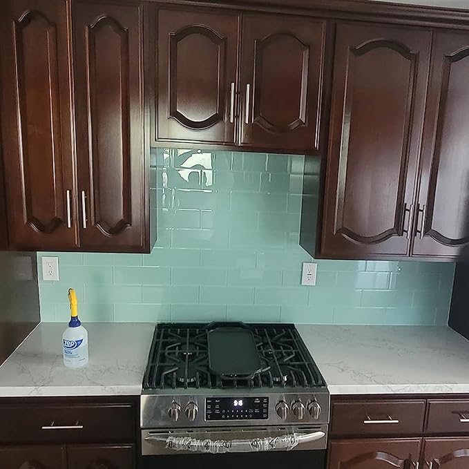 Light Green Glass Subway Tile, Glass for Bathroom Kitchen Shower Backsplash Wall, 4 x 12 Inches, 4 Sq.Ft