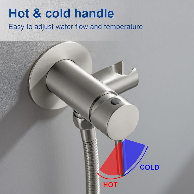 Warm Water Bidet Sprayer for Toilet with Hot and Cold Brass Rough-in Valve, Stainless Steel Round Handheld Bidet Attachment Set for Feminine, Pets and Baby Diaper Wash, Brushed Nickel