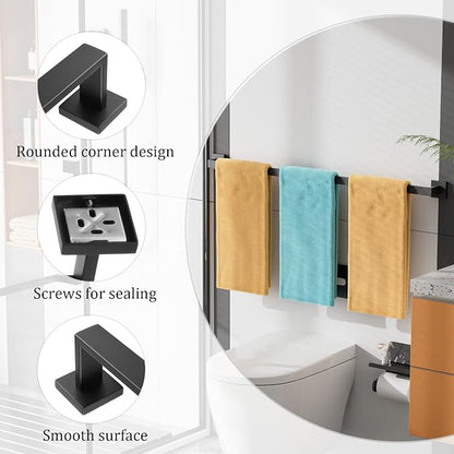 Alise Towel Bar Towel Racks for Bathroom Wall Mount 32 Inch,Matte Black | SUS304 Stainless Steel Bathroom Towel Holder, Full Square Towel Rod Towel Hanger for Bathroom Lavatory Kitchen
