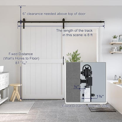 SMARTSTANDARD 48" x 80" White Sliding Barn Door with 8FT Black Hardware | Pre-Drilled Ready to Assemble, Waterproof PVC Coating, H-Frame
