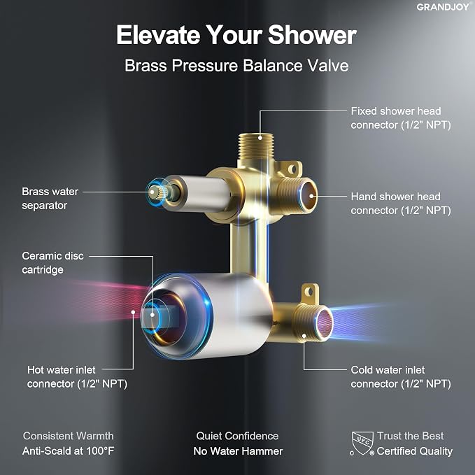 Wall Mount Shower System with Handheld Shower, Brushed Nickel | 6-inch rain head, pressure-balanced brass valve, 2-function control and included 59-inch hose