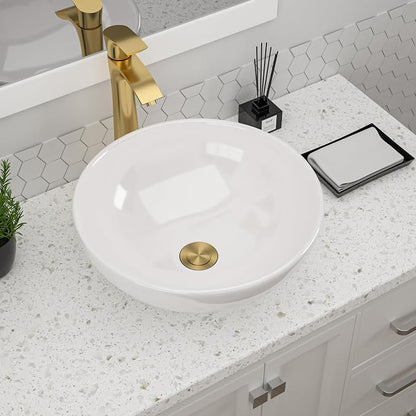 Dcolora 16 Inch Bowl Sinks for Bathrooms Round Vessel Sink Countertop White Ceramic Porcelain Bathroom Sink Bowl Above Counter Vanity Sink Basin, 16"x16" DC-V8896
