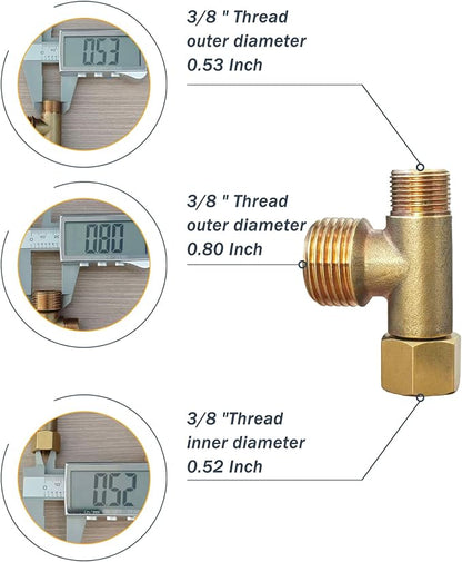 Universal Bidet T Adapter for Any Brand Bidet Hose, All-in-One Solution fit Toilet Tank Inlet or Angle Valve Outlet, 3/8"-7/8"-1/2", Brass Made