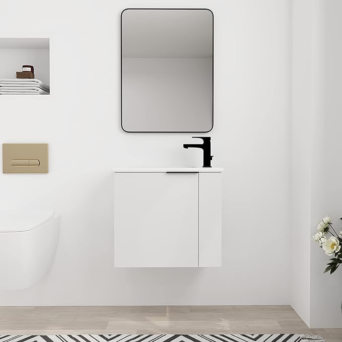 22" Floating Bathroom Vanity with Sink, Wall Mounted for Small Bathrooms, Soft-Close Door Cabinet with White Ceramic Basin & Waterproof Plywood, Modern Space Saving Vanity for Apartment
