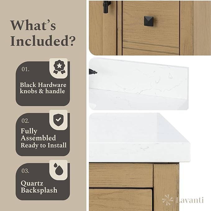 Lavanti Oakford 30 Inch Bathroom Vanity with Sink – Stylish Firwood Oak Vanity Bathroom with Storage Cabinet – Modern Bathroom Vanities with Single Vanity Sink & Quartz Countertop