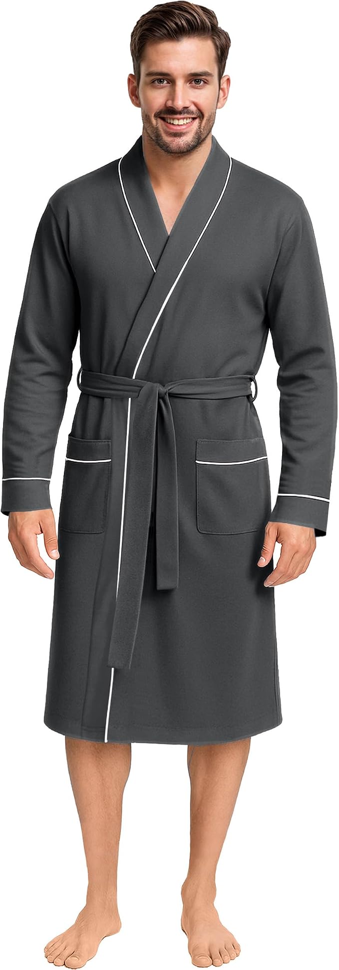 Cotton Blend Lightweight Knit Robe for Men Soft Loungewear Bathrobe