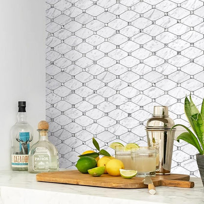 STICKGOO 10 Sheets Peel and Stick Backsplash, Carrara White | Stick on Mosaic Tiles for Kitchen Wall Decor, Long-Lasting, PVC Mixed Glass, Ideal for Vanities, Bathrooms