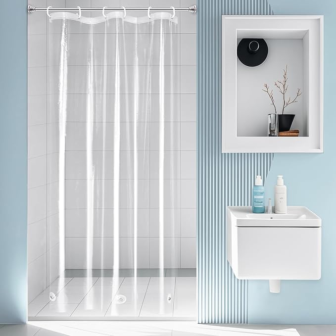 EurCross Extra Long Clear Curtain Liner 36x84 for Walk in Shower or Stall | 135g/m2 Heavyweight PEVA with 3 Bottom Magnets, PVC-free,Waterproof See Through Extra Long Shower Curtain for Tall Stall