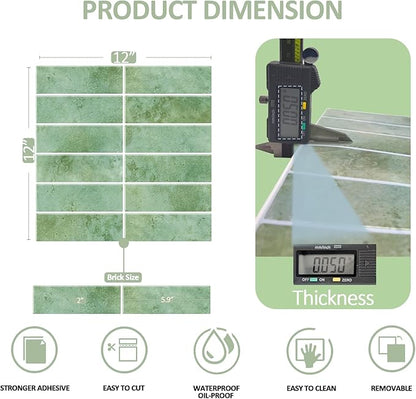 Green Peel and Stick Backsplach Tile, 12"x12" Back Splash Stick on Tiles for Kitchen, Bathroom, 10 Sheets