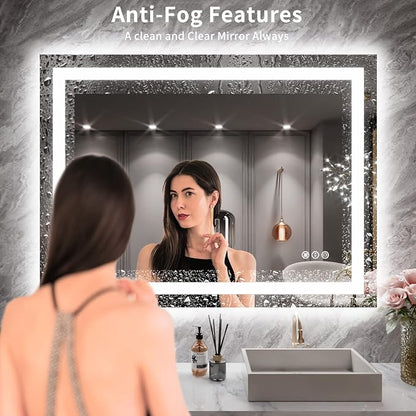 LOAAO 40X30 LED Bathroom Mirror with Lights, Anti-Fog, Dimmable, Backlit + Front Lit, Lighted Bathroom Vanity Mirror for Wall, Memory Function, Tempered Glass, ETL Listed | Anti-Fog, Dimmable, 3 Color Temperature, Backlit + Front Lit, Memory Function, ...
