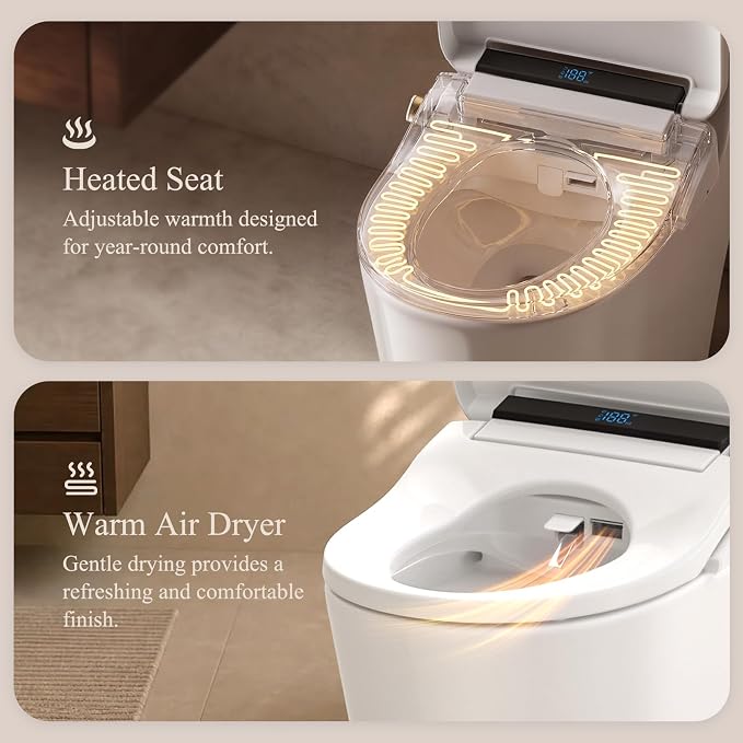 GAICOM Electric Bidet Toilet Seat Heated Seat Fits Round & Elongated | Instant Warm Water, Warm Air Dryer, Remote & Side Knob Control, Self-Cleaning Nozzle, LED Display, Night Light