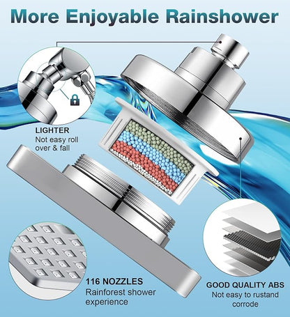 Dual Filtered Rain Shower Head Combo,10 Modes Handheld with 6 inch Rainfall | High Pressure Handheld Shower Head Built in Water Filtration, Filter for Hard Water