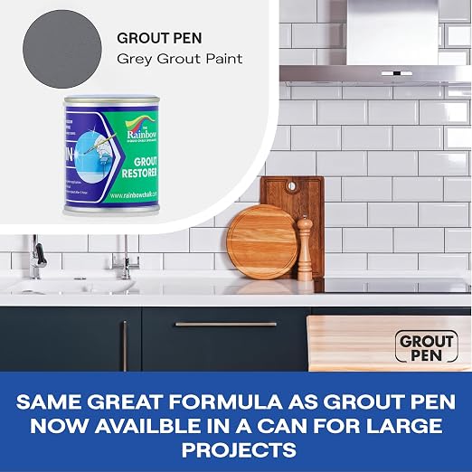 Grout Pen Grout Paint for Tile, Floor & Shower - Grey - 125ml (4.2oz) | Waterproof Paint Grout Refresh Restorer for Kitchen & Bathroom Tiles - Can Size for Larger Projects