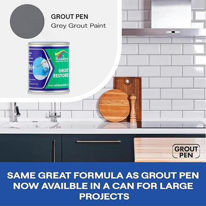 Grout Pen Grout Paint for Tile, Floor & Shower - Grey - 125ml (4.2oz) | Waterproof Paint Grout Refresh Restorer for Kitchen & Bathroom Tiles - Can Size for Larger Projects