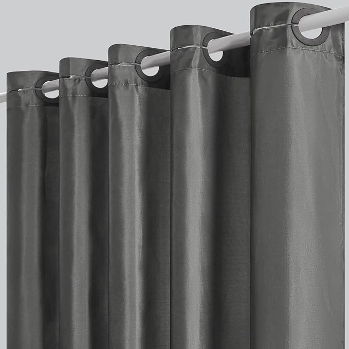 Furlinic No Hook Shower Curtain or Liner,Polyester Cloth Fabric Tall Bathroom Curtain,Modern Hotel Style with 10 Plastic Built-in Hooks,Machine Washable & Waterproof,Dark Grey,72x72 Inch