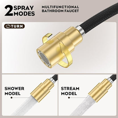 High Arc Pull-Down Bathroom Faucet, Brushed Gold Single Handle with Pull Out Sprayer & Pop-Up Drain, 1 or 3 Hole 2 Model RV Bar Laundry Utility Sink Faucet with Deck Plate, WE08CL-ZY-BG