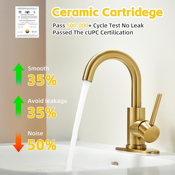 Brushed Gold Bathroom Faucets for Sink 1 Hole or 3 Holes, Single Hole Gold Bathroom Sink Faucet with Pop-Up Drain Mini Size Vanity Faucet Bar Faucet Single Handle Lavatory Faucets