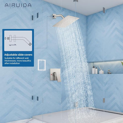 Airuida Brushed Nickel Shower Faucet Set,8 Inch Shower Valve Kit | Square Showerhead,Female Thread Rough-in Valve,Bathroom Rain Shower System,Single Function Handle