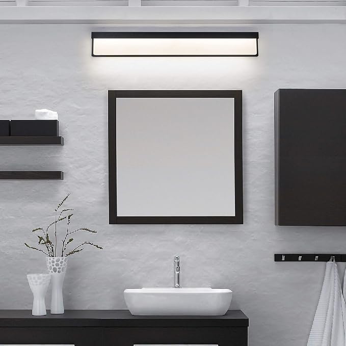 LED Bathroom Vanity Light Fixture Over Mirror 32.3 inch Modern Rectangle Black Matte Metal Lighting Bar 4000K Daylight Wall Sconce (Black)