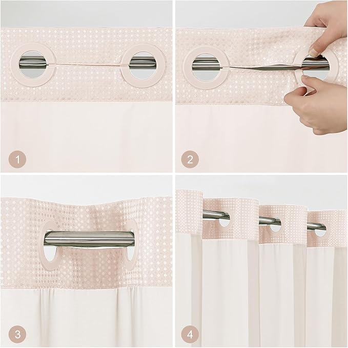 No Hook Shower Curtain with Snap in Fabric Liner, Waffle Weave Heavy Duty Thick Shower Curtains with Mesh Top Window, Hotel Style Waterproof Bathroom Curtain Set, 72 x 75 Inch, Blush Pink