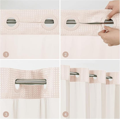 No Hook Shower Curtain with Snap in Fabric Liner, Waffle Weave Heavy Duty Thick Shower Curtains with Mesh Top Window, Hotel Style Waterproof Bathroom Curtain Set, 72 x 75 Inch, Blush Pink