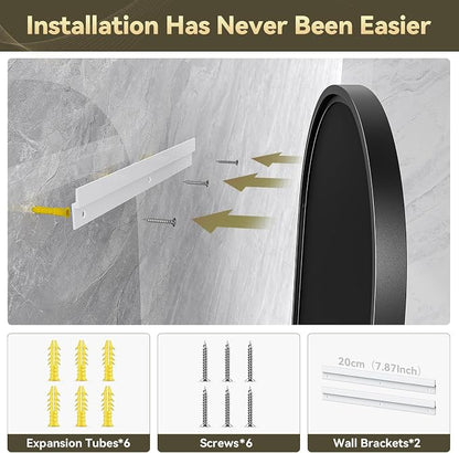 Brightify Black Oval Mirror for Bathroom 22x48 Inch, Metal Framed Bathroom Vanity Mirrors, Full Length Wall Mirror for Entryway Living Room Wall Decorative Hang Vertical and Horizontal