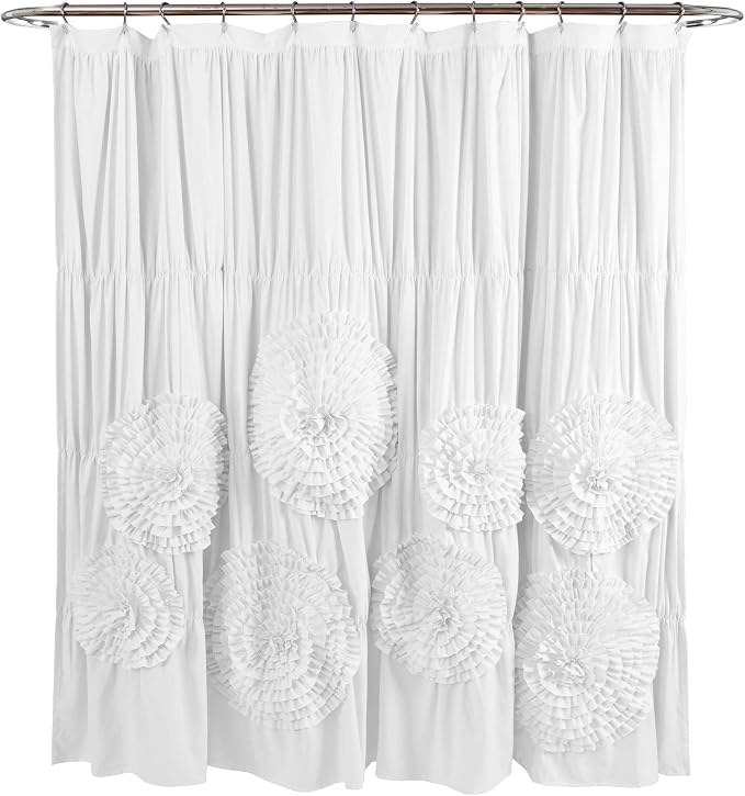 Lush Decor Serena Shower Curtain, 72" W x 72" L, White - Ruffled Bathroom Curtain - White Fabric Shower Curtains - Coquette Decor