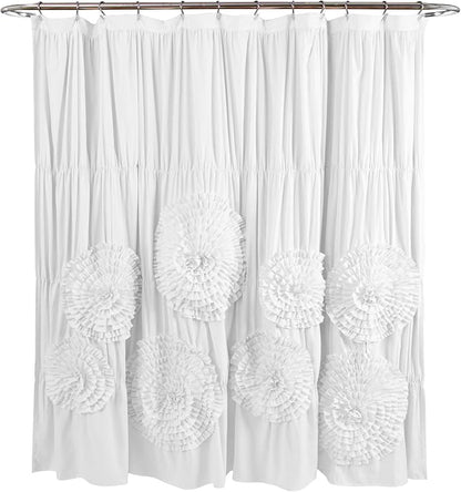 Lush Decor Serena Shower Curtain, 72" W x 72" L, White - Ruffled Bathroom Curtain - White Fabric Shower Curtains - Coquette Decor