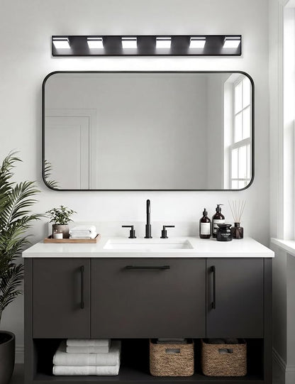 VOLISUN Modern Bathroom Vanity Light Fixtures (6-Light, 48-Inch), 5CCT Dimmable Lighting Fixtures Over Mirror, 360 Rotatable Head, Black LED Vanity Lights
