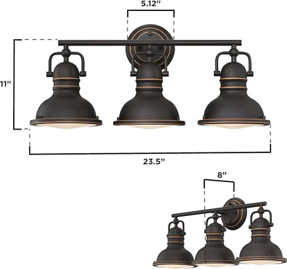 Westinghouse 6116200 Boswell Vintage-Style Three-Light Indoor Vanity Light Fixture, Oil Rubbed Bronze Finish with Highlights, Frosted Prismatic Acrylic Lens