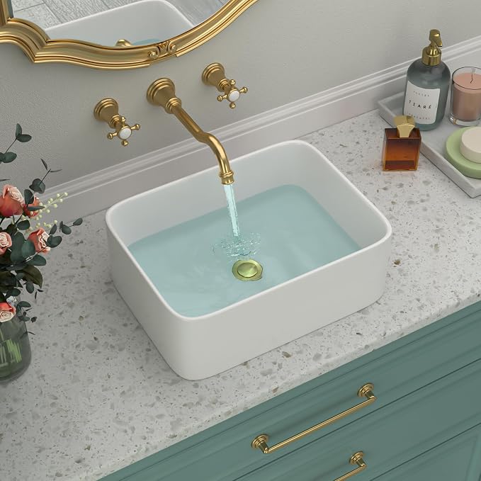 Rectangular Vessel Sink White | Beslend 16"x12" Bathroom Sink Ceramic Porcelain Above Counter Modern Art Sink