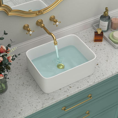 Rectangular Vessel Sink White | Beslend 16"x12" Bathroom Sink Ceramic Porcelain Above Counter Modern Art Sink