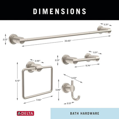 DELTA FAUCET NIC64-DN Nicoli 4-Piece Bath Hardware Set 18 to 24 in. Towel Bar, Toilet Paper Holder, Towel Ring, Towel Hook in Brushed Nickel