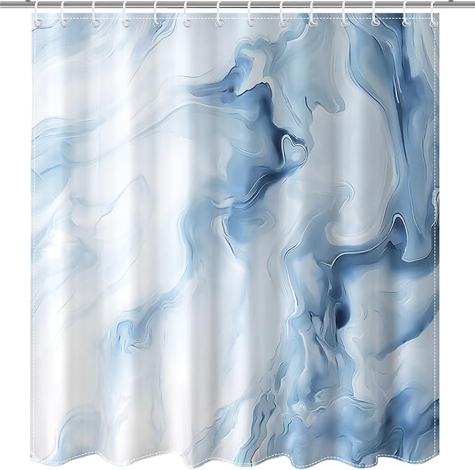 Mocsicka Shower Curtains for Bathroom, Blue Marble Shower Curtain for Bathroom, Abstract Blue and White Shower Curtain Modern Art Decor Waterproof Bath Curtain for Modern Bath Decor, 72 X 72 Inch