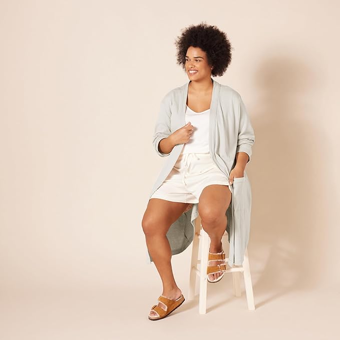 Amazon Essentials Women's Lightweight Cotton Waffle Mid-Length Bathrobe (Available in Plus Size)