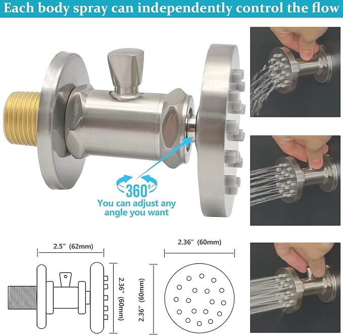 All Metal Thermostatic Shower System Backnets 9 Inch Shower Faucet Set with Rain Shower Head and Body Jets for Bathroom, Rough-in Valve Body and Trim kit Include, Brushed Nickel