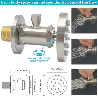 All Metal Thermostatic Shower System Backnets 9 Inch Shower Faucet Set with Rain Shower Head and Body Jets for Bathroom, Rough-in Valve Body and Trim kit Include, Brushed Nickel