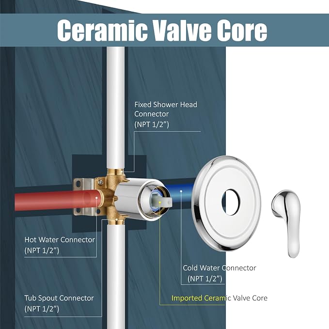 Aolemi Tub Shower Faucet Set Dual 8 Mode Head Valve Kit Polish Chrome | Valve and Trim Kit, ABS Shower Head and Handheld System, Bathroom Bath Tub Spout 6.3",SUS304,Single Handle